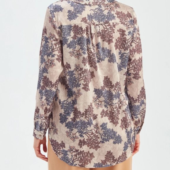 Tree Patterned Loose Silk Shirt - Beige - Picture 6 of 10